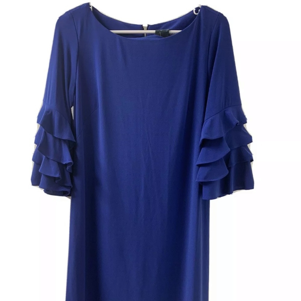 Gabby Skye Blue Ruffle Sleeves Dress